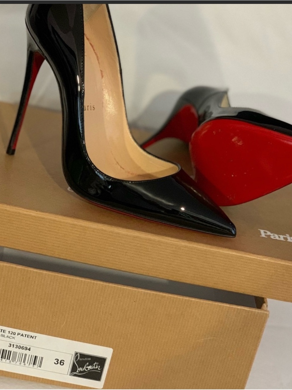 Christian Louboutin Black Patent Stiletto with Red Sole / So Kate 120 Patent